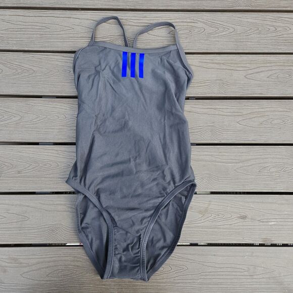 Adidas Girls C-back Infinitex Gray/black 1 pc Swimsuit  Size 24 NEW - Picture 1 of 3